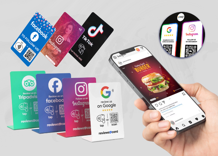 NFC social media card and stand Qatar — grow Instagram followers with one tap — etap