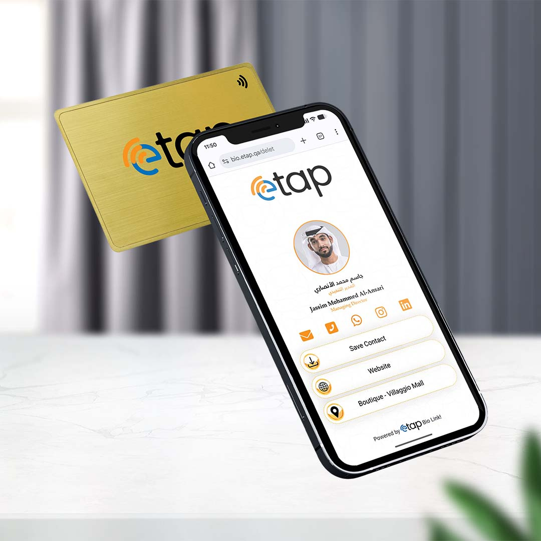 Gold metal NFC digital business card Qatar — premium luxury smart card — etap